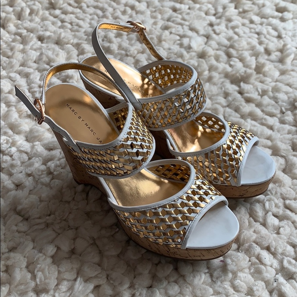 Marc Jacobs metallic weave cork platform wedges